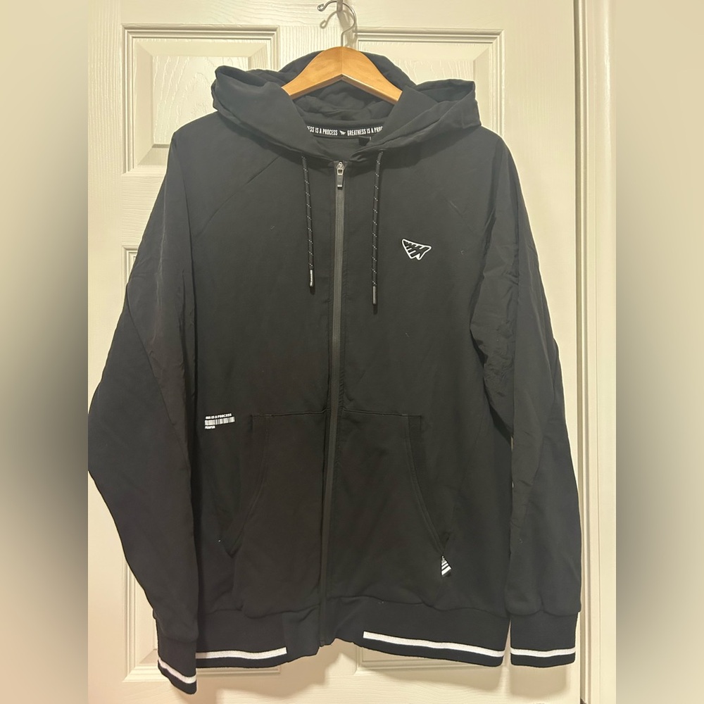 Paper Planes Black Hoodie Tech Full Zip Jacket Large "Greatness is a Process"